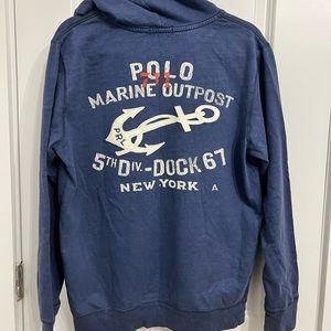 Polo Ralph Lauren Boys Blue Marine Outpost Anchor Hoodie Sz (8-20) XL